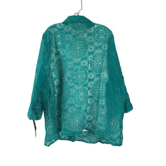Alfred Dunner Women's Turquoise Buttoned Down Top - Picture 2 of 4